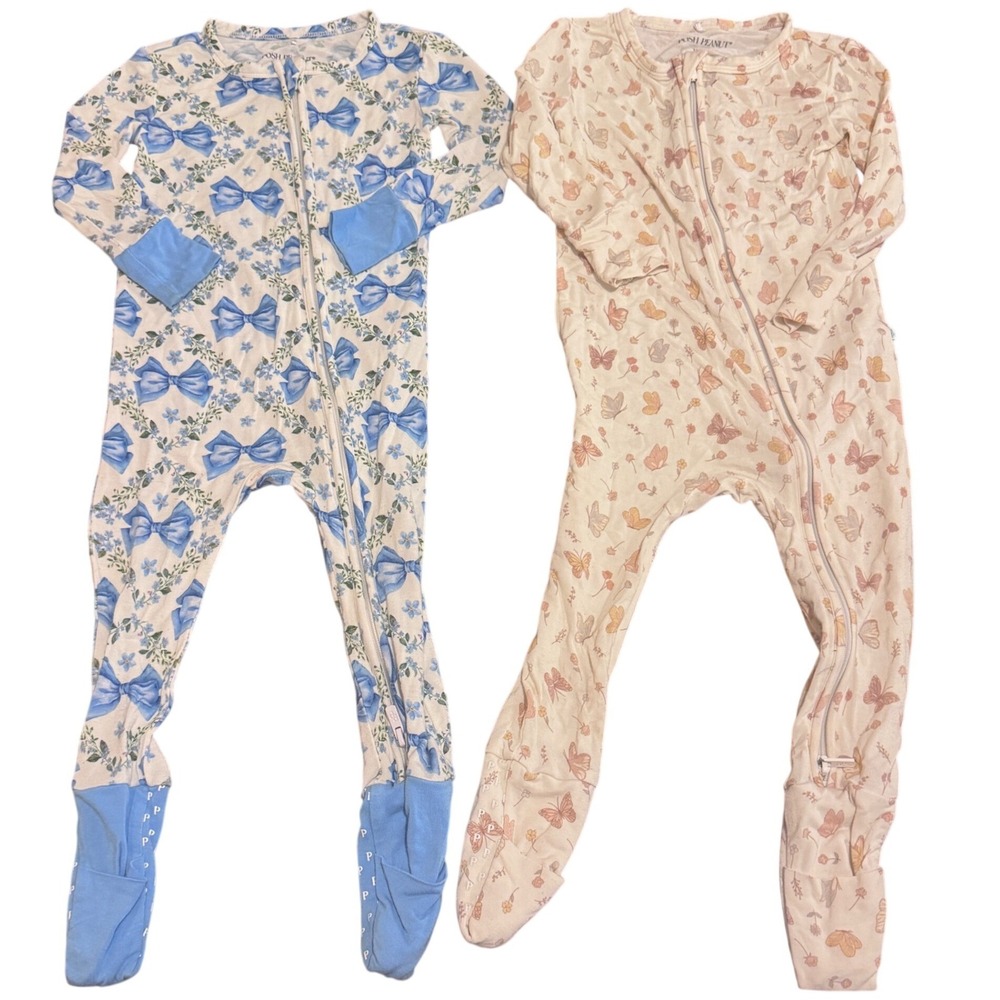 Posh Peanut 12-18M Footie Ruffled Zippered One Piece Lot 2 Bamboo Butterflies